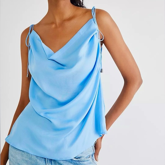 Free People Hattie silky tunic in ocean blue size medium - Picture 1 of 9